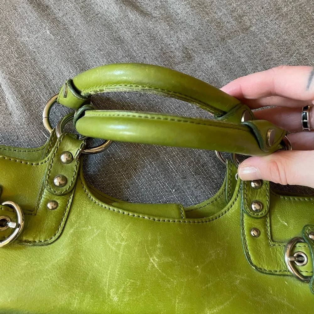 Nordstrom | Retro Vintage Leather Shoulder bag Magnetic Satchel | Lime Green - Picture 4 of 8